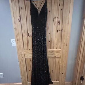 Alyce Paris Black Sequin V-Neck Evening Gown